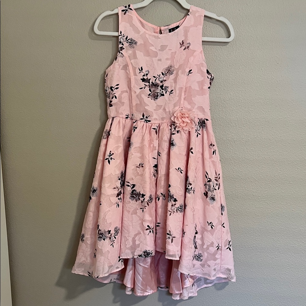 lilt Pink Floral High-Low Party Dress with Rosette